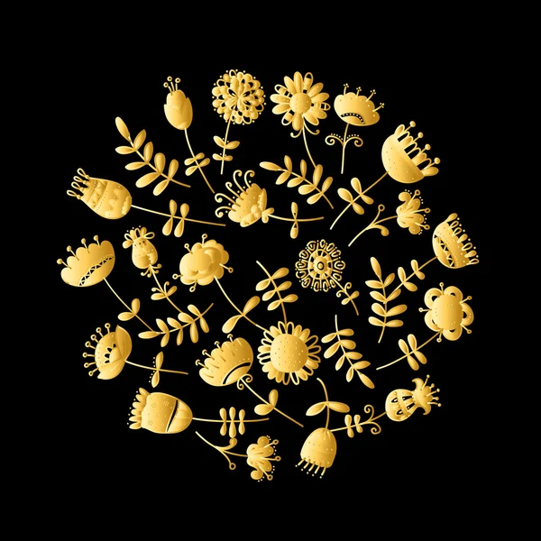 Marco dorado con flores para su diseño — Archivo Imágenes Vectoriales
