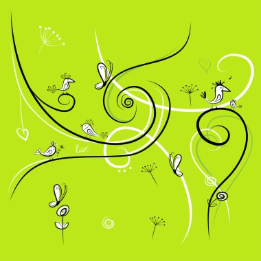 yeşil arka plan ile tasarımınız için komik kuşlar