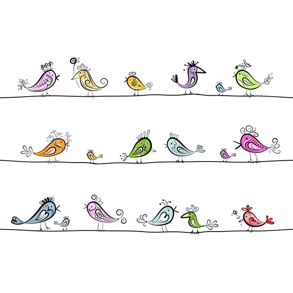Uccelli divertenti, modello senza soluzione di continuità per il vostro disegno — Vettoriale Stock