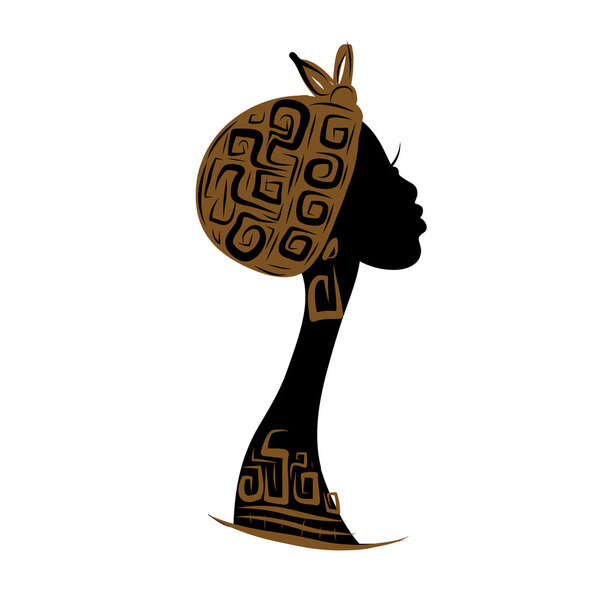 Female head silhouette for your design, ethnic ornament