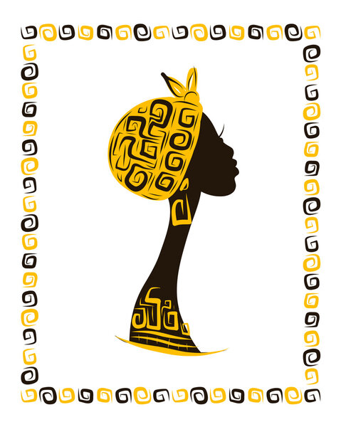 Female head silhouette for your design, ethnic ornament