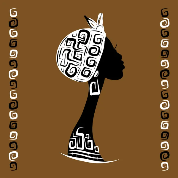 Silhouette de tête féminine pour votre design, ornement ethnique — Image vectorielle