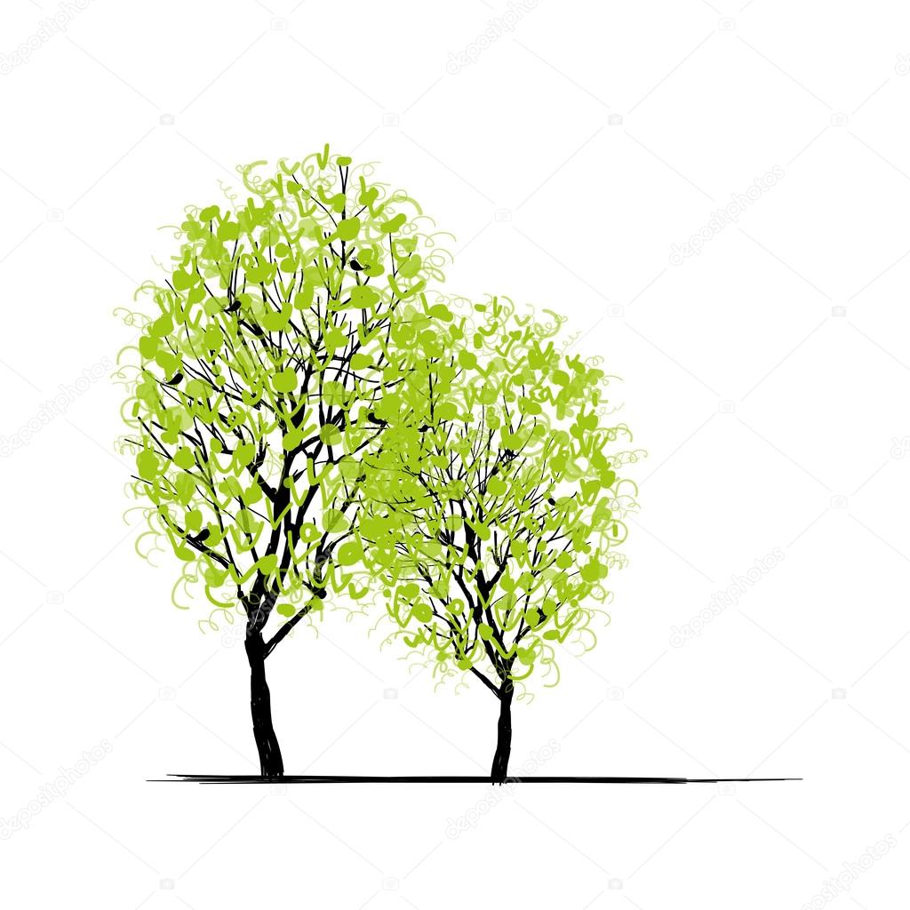 Due alberi di primavera per il vostro disegno — Vettoriale Stock