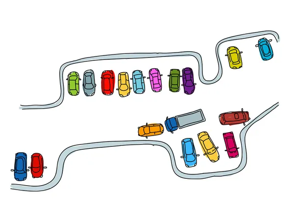 Verzameling van grappige auto's op de parkeerplaats voor uw ontwerp — Stockvector