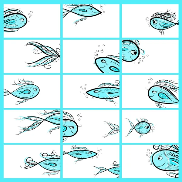 Modèle de cartes avec croquis des poissons — Image vectorielle