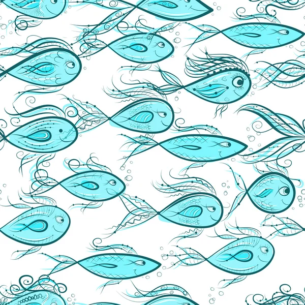 あなたのデザインの面白い魚とのシームレスなパターン — ストックベクタ