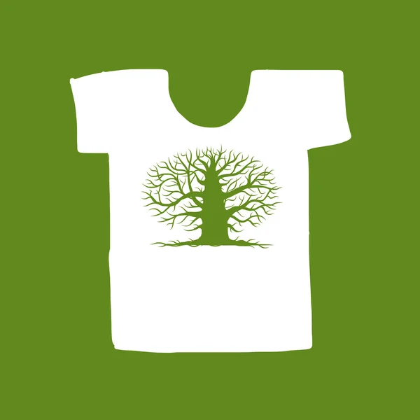 Big tree green on white t-shirt for your design — Stock Vector