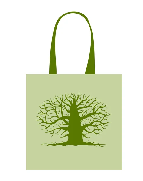 Bolso verde con árbol grande para su diseño — Archivo Imágenes Vectoriales