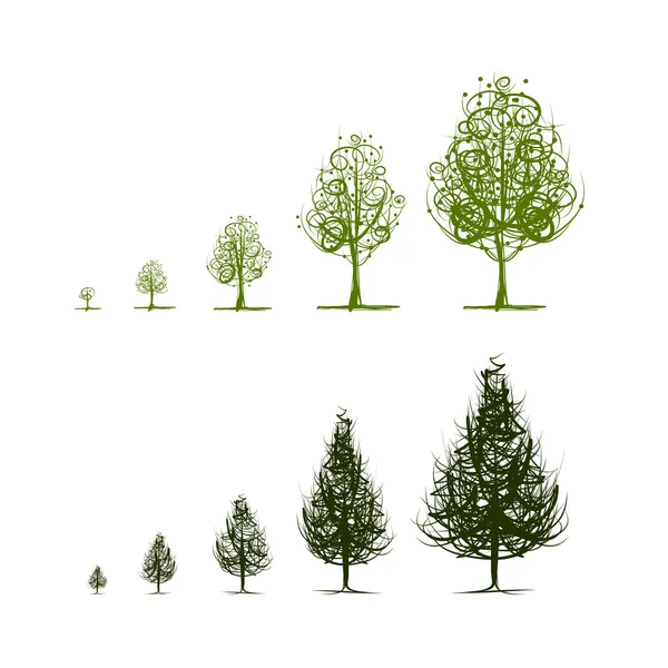 Etapas del árbol en crecimiento para su diseño — Vector de stock