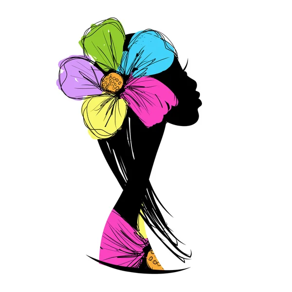 Female head silhouette for your design — Stok Vektör