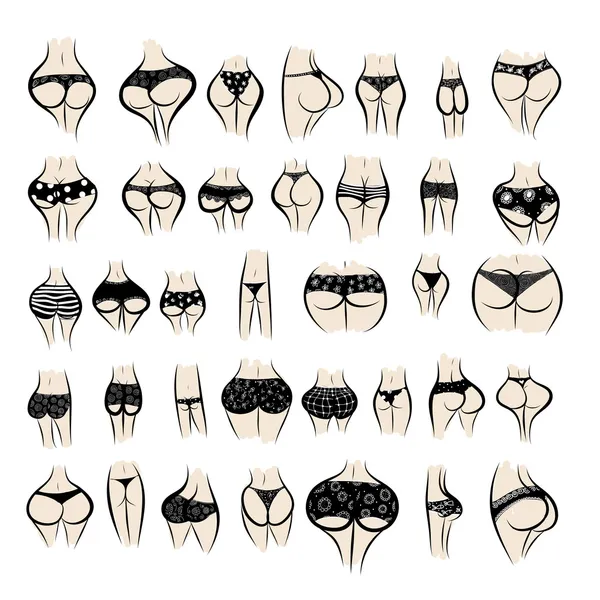 Colección de nalgas femeninas sexy en bragas — Vector de stock