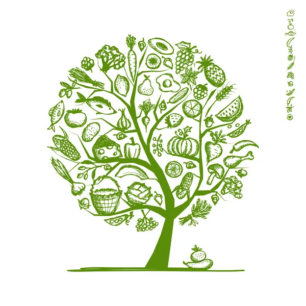 Arbre alimentaire sain, croquis pour votre design — Image vectorielle