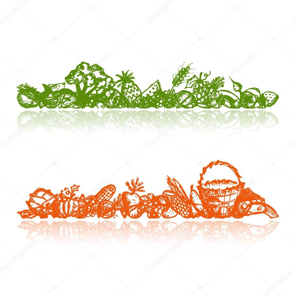 Sfondo di cibo sano schizzo per il vostro disegno — Vettoriale Stock