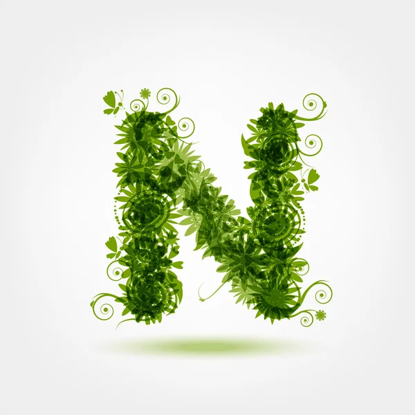 您的设计的绿色生态字母 n — 图库矢量图片