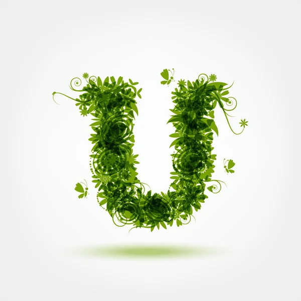 Green eco letter U for your design — Stock Vector