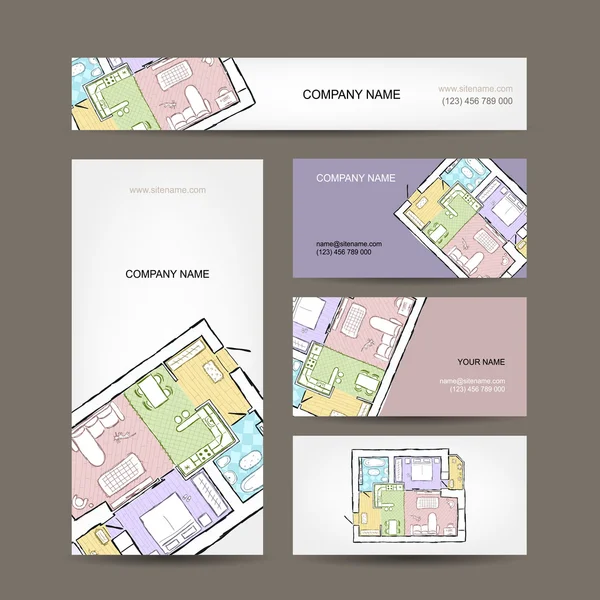 Skizze der Wohnung. Visitenkarten für Ihr Design. — Stockvektor