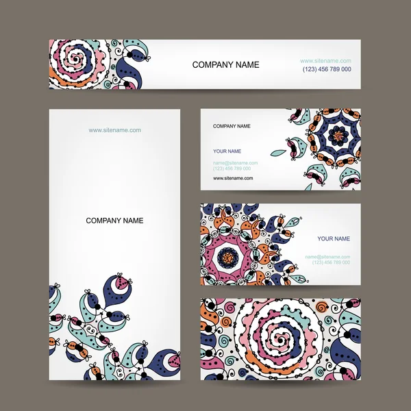 Collection de cartes de visite, motif floral — Image vectorielle