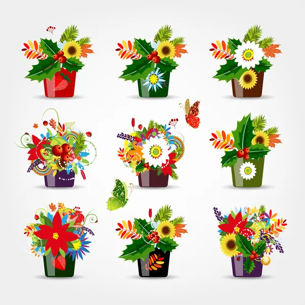 Set of floral pots isolated for your design — Stock Vector