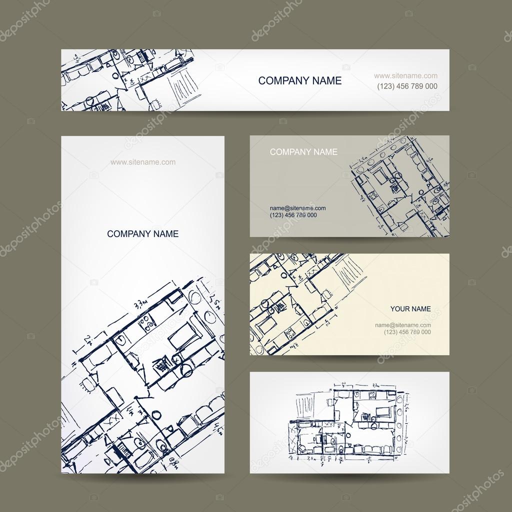 Sketch of apartment. Business cards for your design.