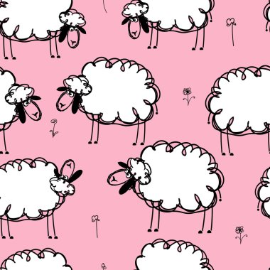 Funny sheeps on meadow, seamless pattern for your design clipart