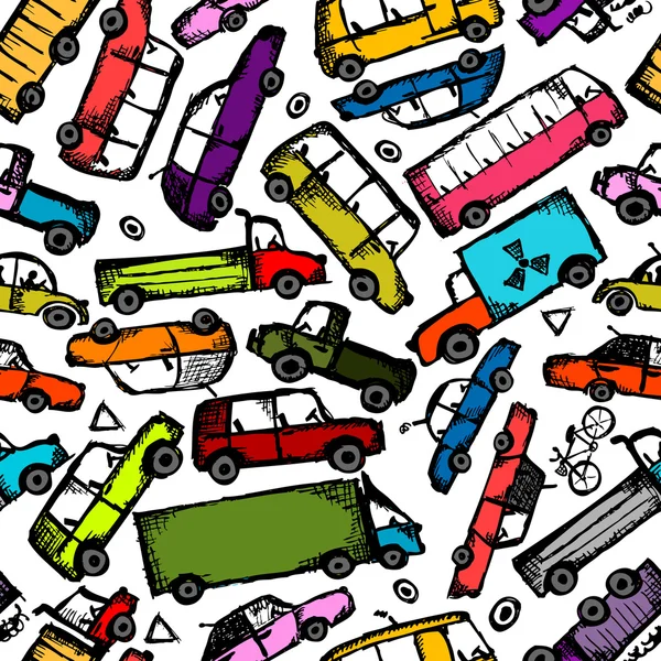 Toy cars collection, seamless pattern for your design — Stock Vector