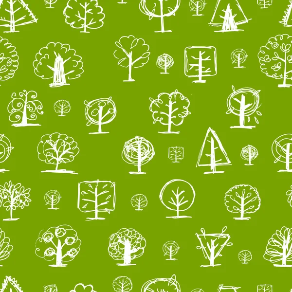 Modello senza soluzione di continuità, doodle alberi per il vostro disegno — Vettoriale Stock