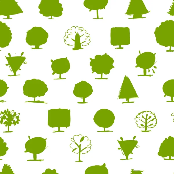 Χωρίς ραφή πρότυπο, doodle δέντρα για το σχέδιό σας — Διανυσματικό Αρχείο