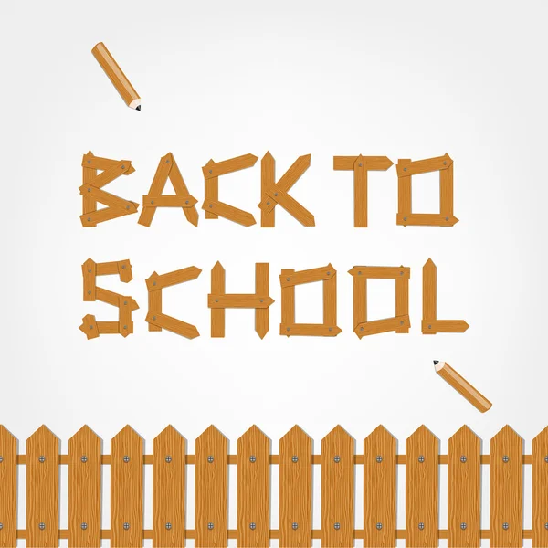 Terug naar school! tekst gemaakt van houten planken voor uw ontwerp — Stockvector