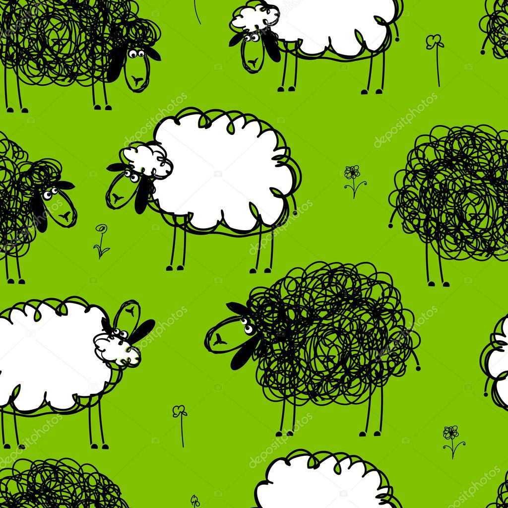 Funny sheeps on meadow, seamless pattern for your design