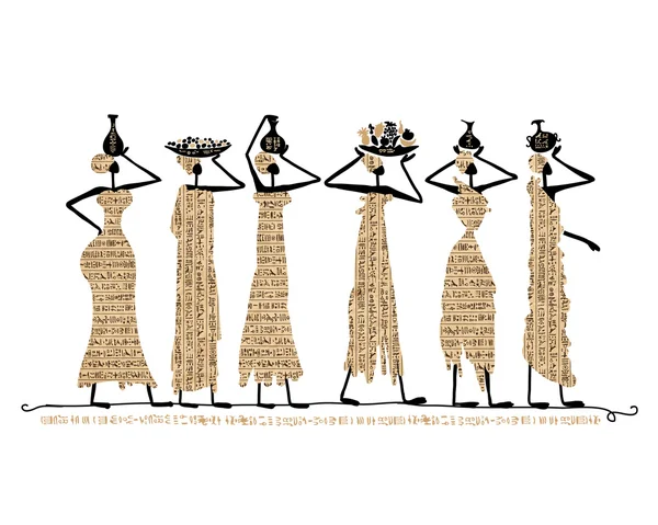 Esboço de mulheres egypt com jarros para o seu projeto — Vetor de Stock