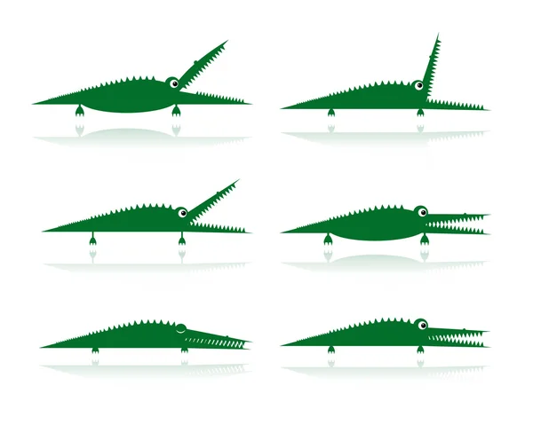 Conjunto de divertidos cocodrilos verdes para su diseño — Archivo Imágenes Vectoriales