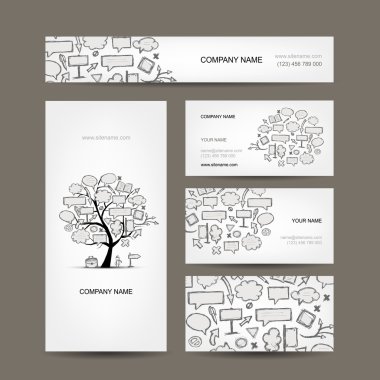 Business cards collection with frames tree design clipart