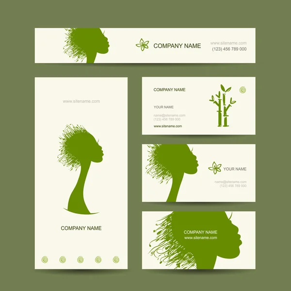 Design de cartões de visita, conceito de cuidado de cabelo orgânico —  Vetores de Stock