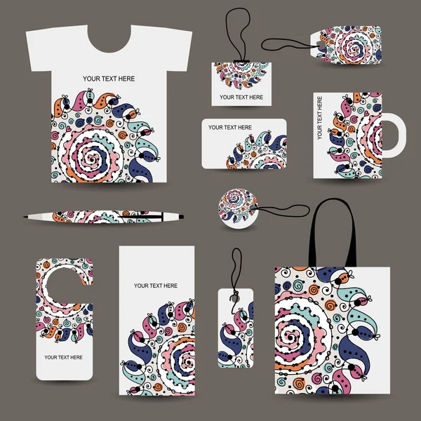 Conception de style d'entreprise : t-shirt, étiquettes, tasse, sac, cartes — Image vectorielle