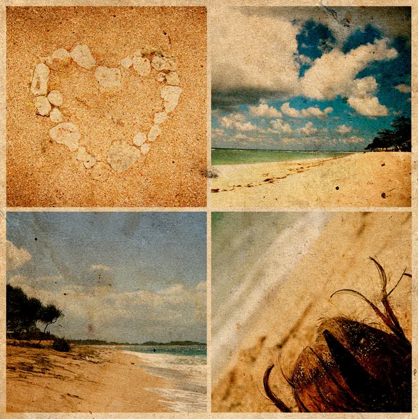 Collage von Fotos auf Grunge-Papier. bali beach, indonesien — Stockfoto