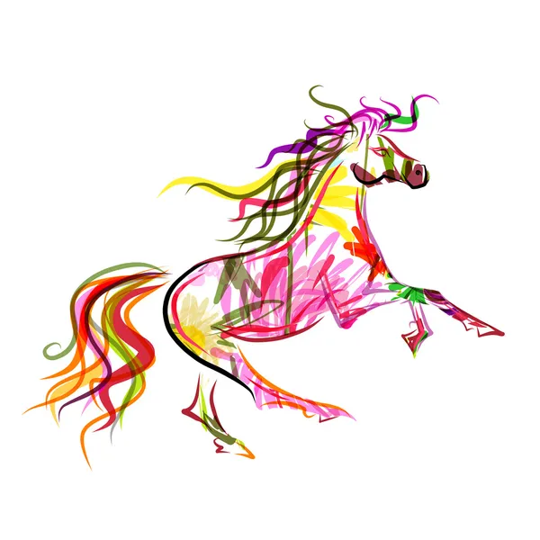 Esbozo de caballo colorido para su diseño. Símbolo del año 2014 — Archivo Imágenes Vectoriales