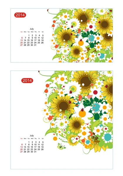 Calendario floral 2014,. Diseño para dos tamaños de papel — Archivo Imágenes Vectoriales