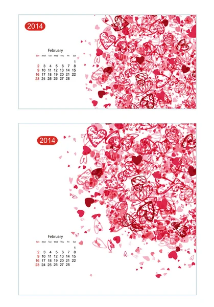 Цветочный календарь 2014, февраль. Конструкция для двух размеров бумаги — стоковый вектор