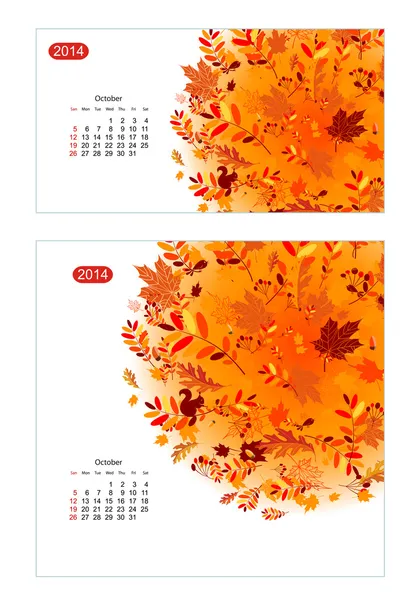 花卉日历 2014 年 10 月。设计为两个尺寸的纸张 — 图库矢量图片