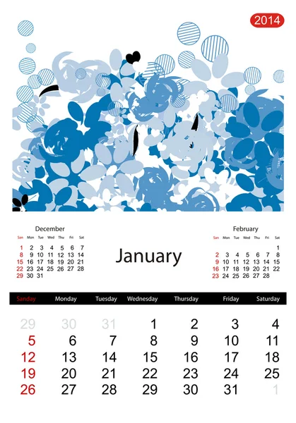 Blommig kalender 2014, januari — Stock vektor