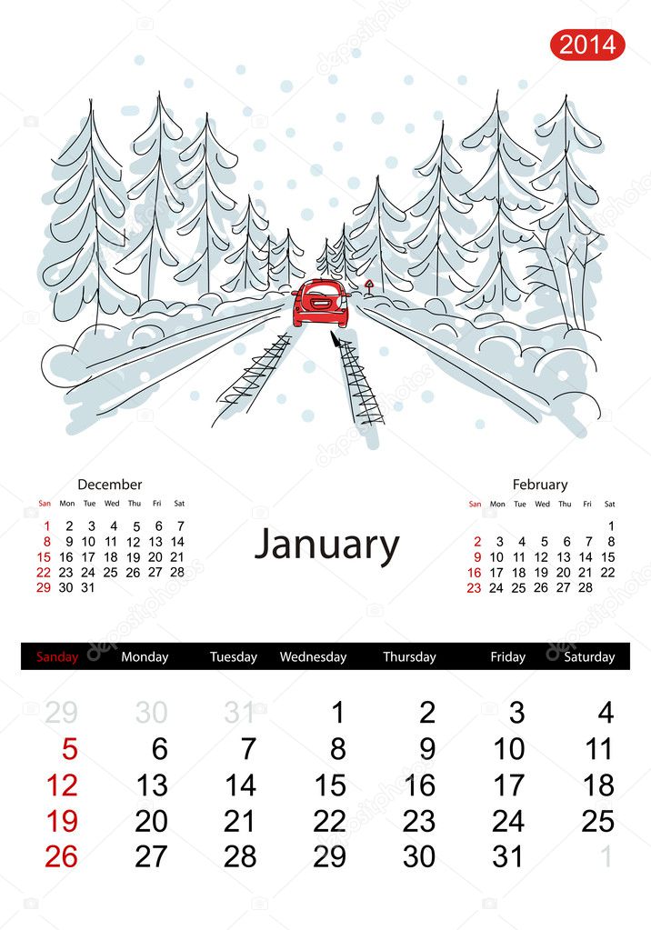 Calendar 2014, january. Streets of the city, sketch for your design