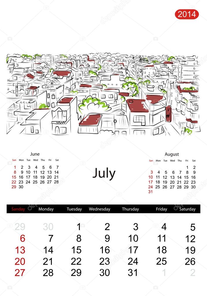 Calendar 14 July Streets Of The City Sketch For Your Design Stock Vector Image By C Kudryashka