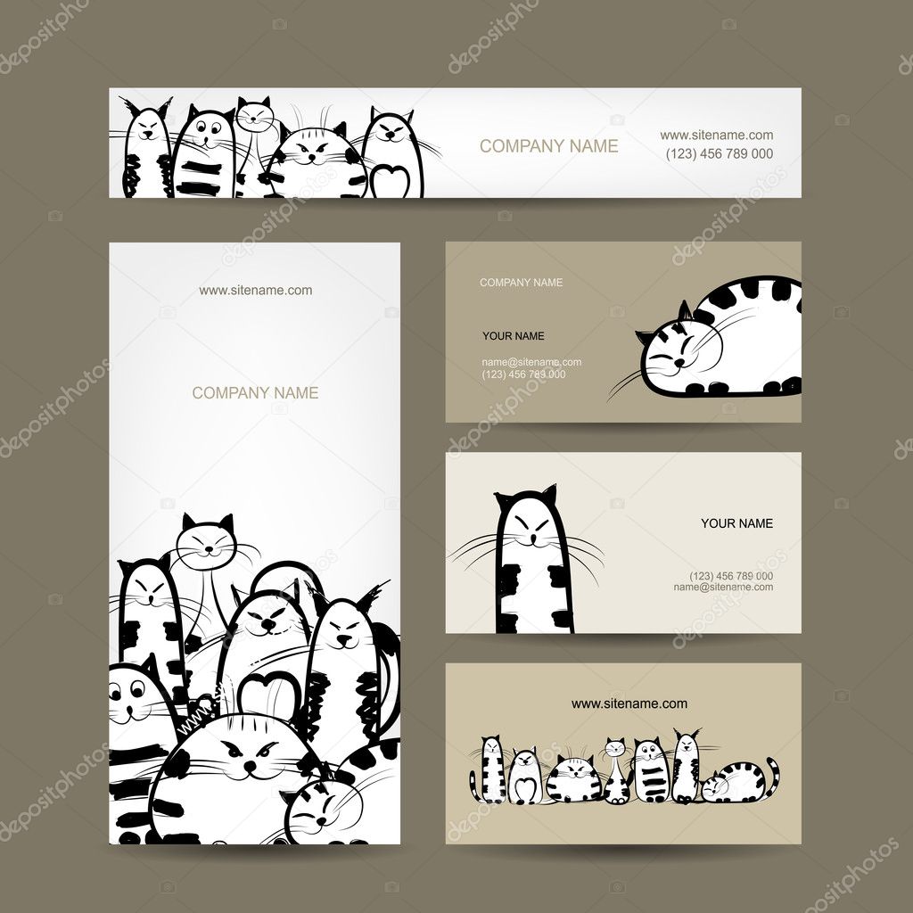 Corporate business cards design with funny striped cats