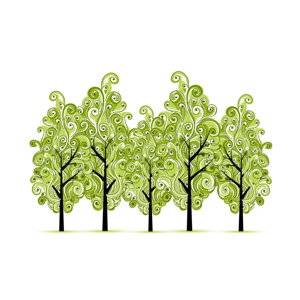 Zöld ligetben a fák, a design — Stock Vector