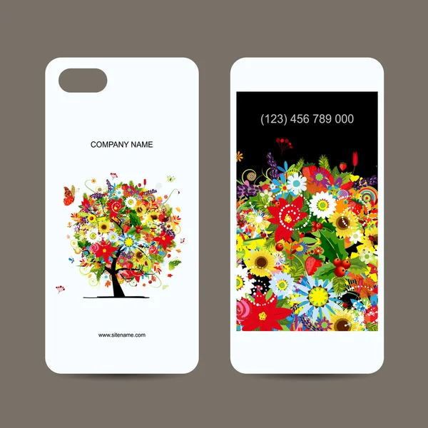 Cubierta y pantalla del teléfono móvil, árbol floral para su diseño — Vector de stock