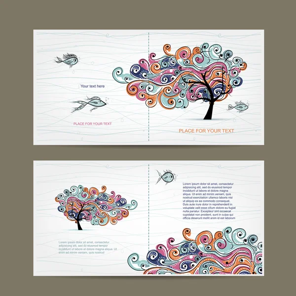 打印设计、 封面和里面的页与波浪的树 — 图库矢量图片