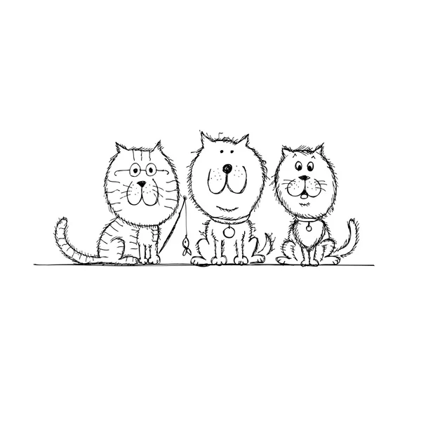 Kotów i psów szkic do projektowania — Wektor stockowy