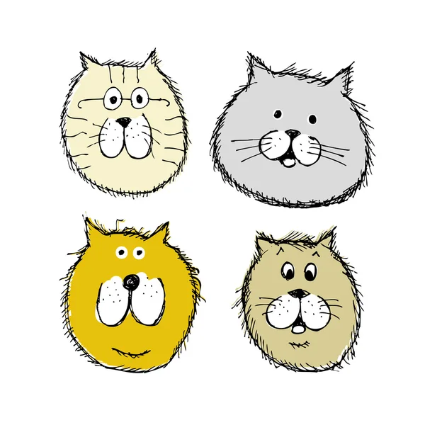 Kočky a psi tváře, skica pro návrh — Stockový vektor