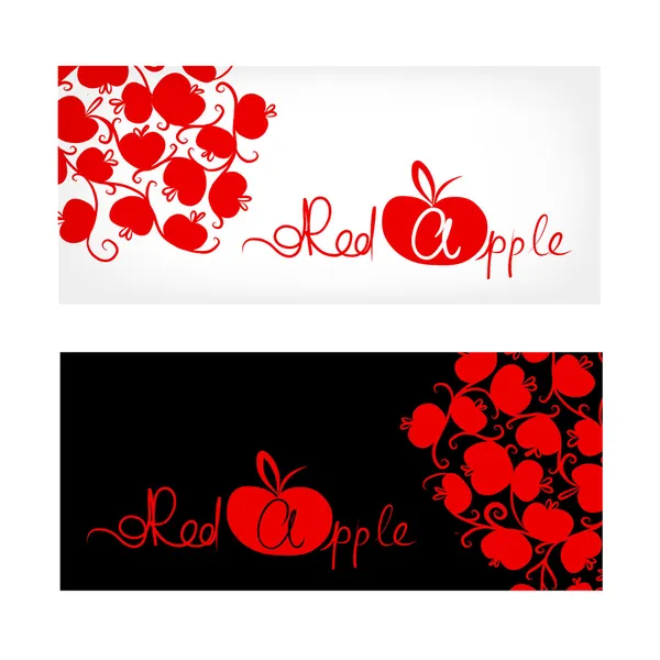 Banner blanco y negro con diseño de manzana roja — Vector de stock