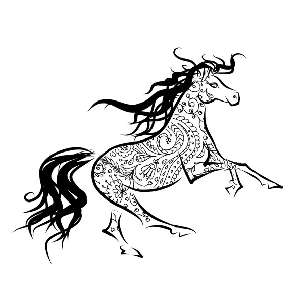 Esquisse de cheval avec ornement floral pour votre design. Symbole de 2014 année — Image vectorielle